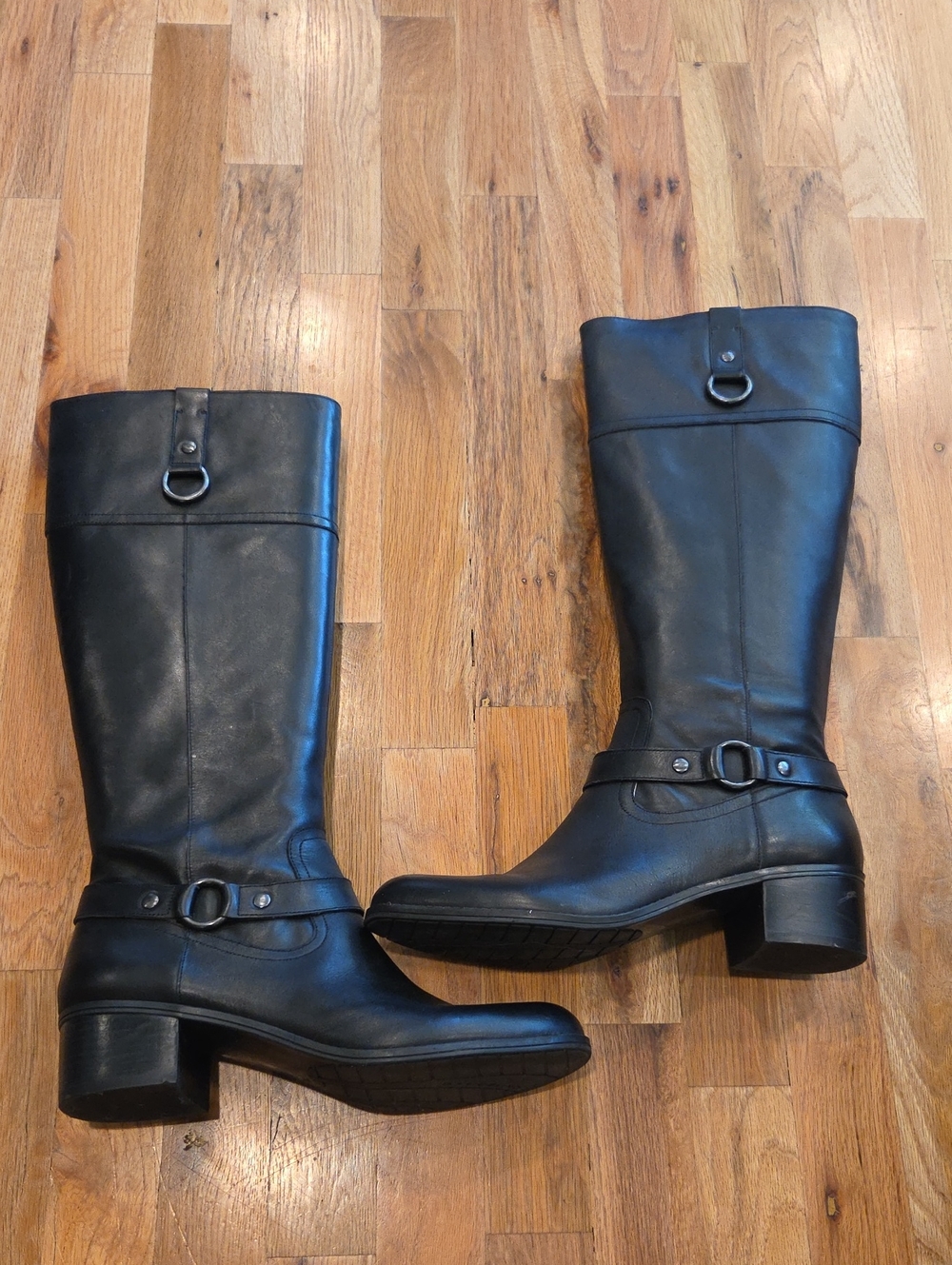 Bandolino Black Leather Knee-High Riding Boots with Harness Accent Size 10